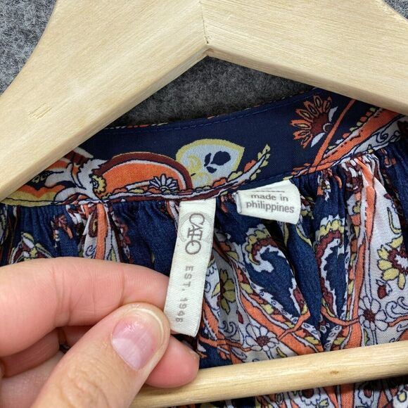 5/$45 Cato Blouse Women S Small Blue Geometric Crew Neck Tasseled Long Sleeve - Picture 5 of 10